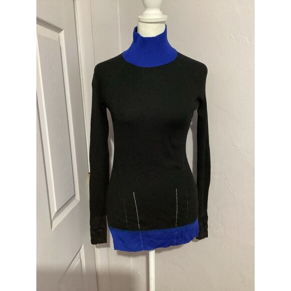 Rag & Bone Merino Wool Blue Black Colorblock Turtleneck Knit Sweater XXS - Picture 1 of 7